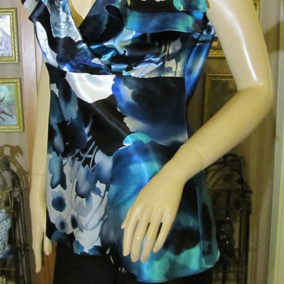Willi Smith Black & Blue Blouse size M - Picture 2 of 8